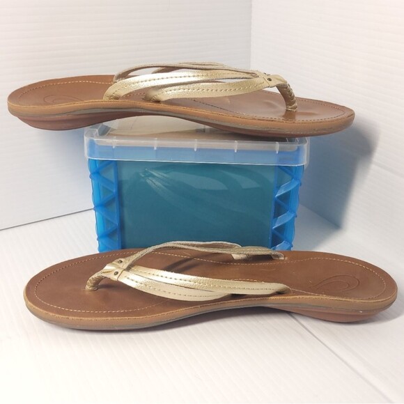 Olukai  Kapehe Luana Leather Beach Sandals in Tapa Sahara Women's 10 - Picture 3 of 9